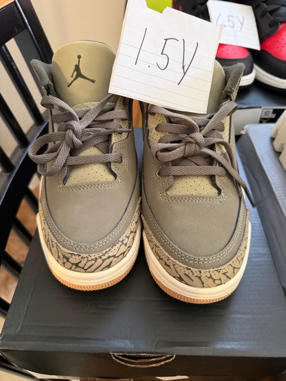 Jordan Olive Green and Cream Elephant Print Sneakers